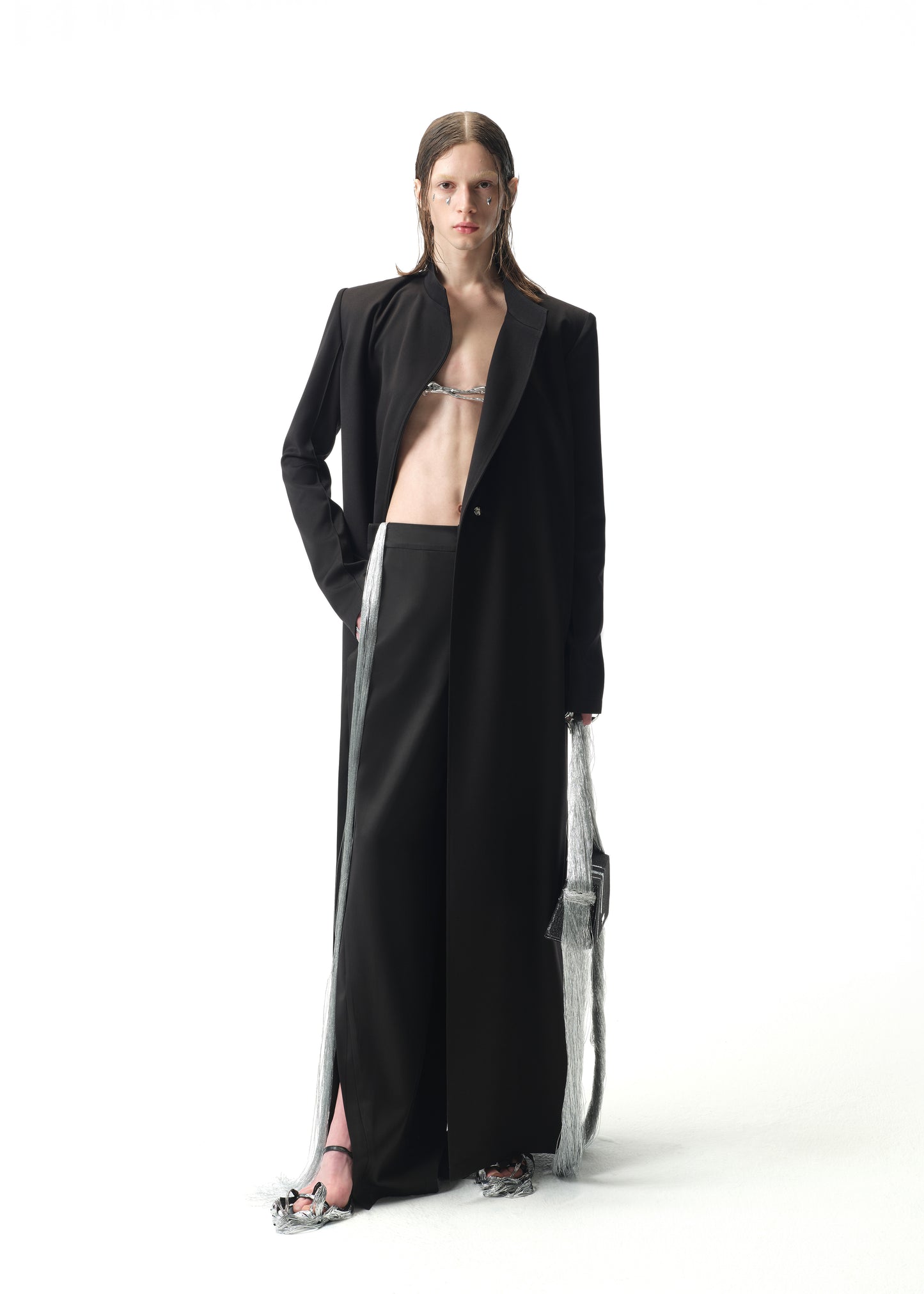 Long Trench Coat with Silver Tassel