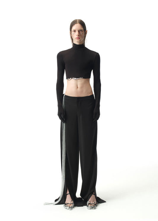 Cropped Turtleneck Top with Silver Hem