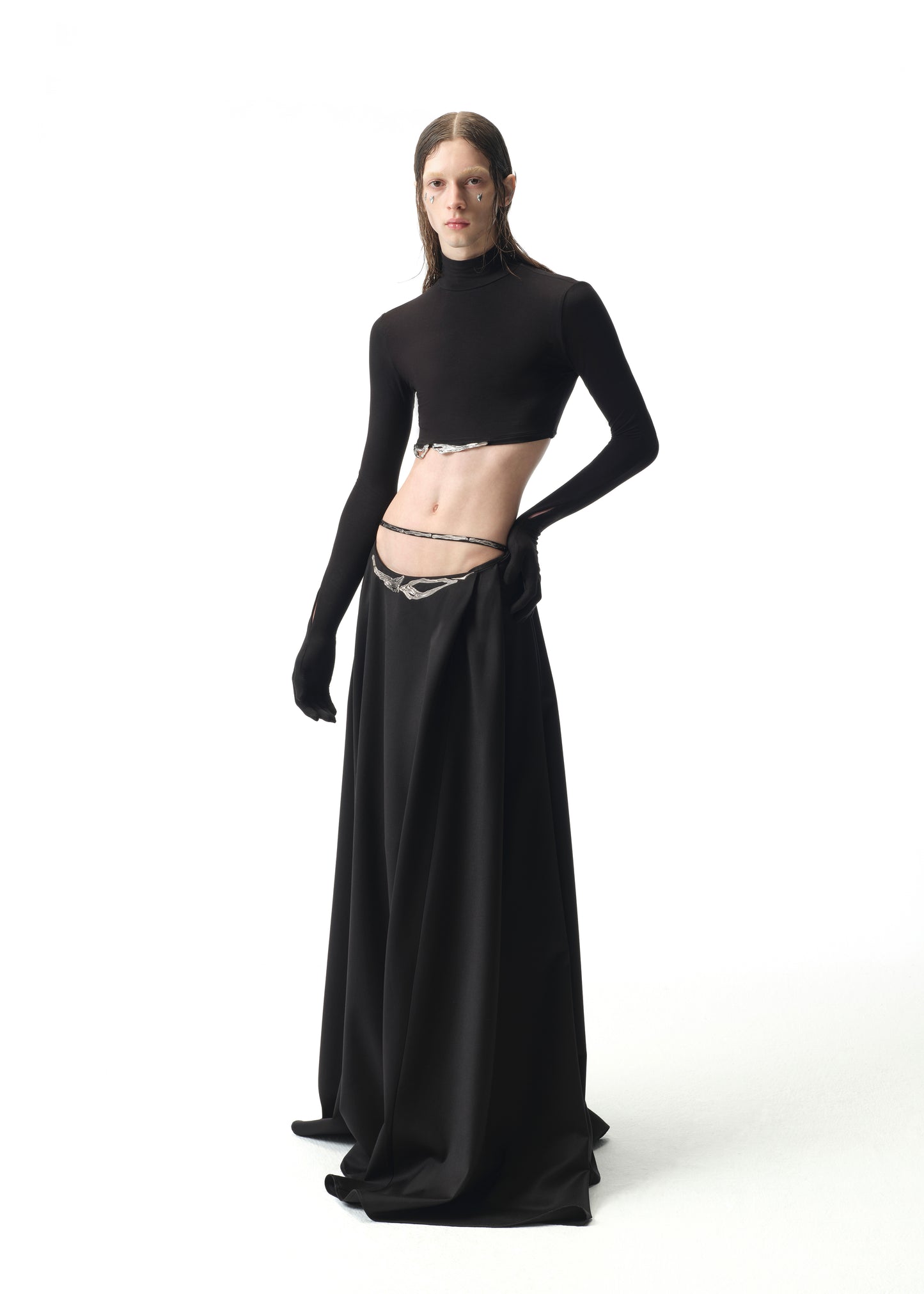 Cropped Turtleneck Top with Silver Hem