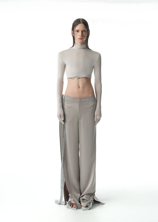 Cropped Turtleneck Top with Silver Hem