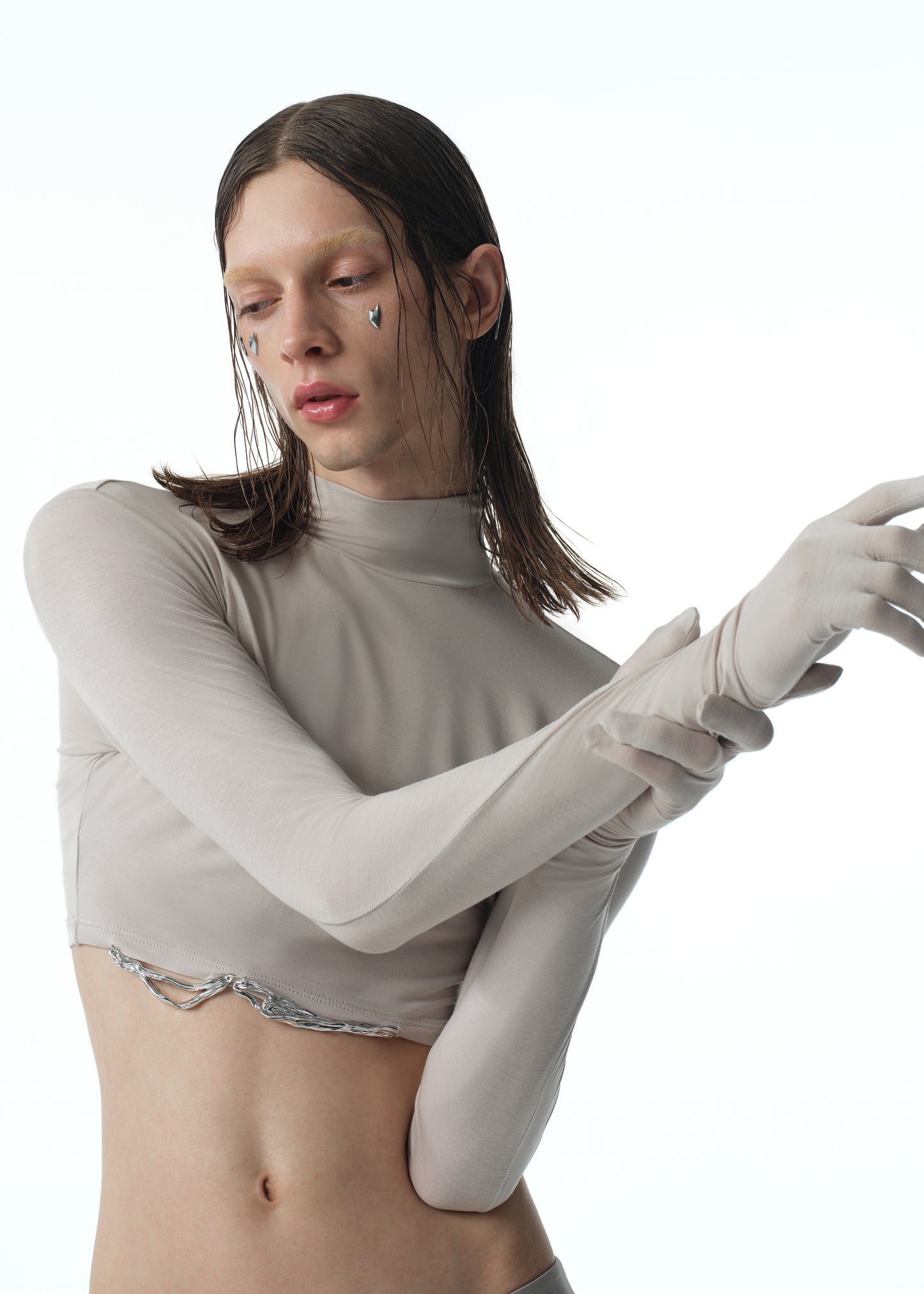 Cropped Turtleneck Top with Silver Hem